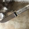 FRONTIER STAG -  5160 high carbon spring steel with chromium added for hardenability. 12' OAL with red stag handle, brass guard and loveless bolts. Sheath included. $500. nickel silver guard, $25 extra. decorative mosaic pins. $25 extra. 