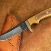 The YELLOSTONE is a utility knife with a 4 1/2" blade and a 1" ricasso. A full tang with a yellow canvas micarta handle. Nickel silver option - $25. Decorative Mozaic pins - $25 option. Hammer forged 1095 steel with hammer marks left on top of the blade.$250